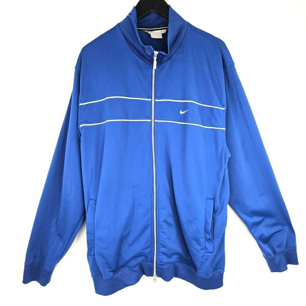Vintage 90s Y2K Nike  Royal Blue Swoosh Full Zip Jersey Track Jacket Oversized